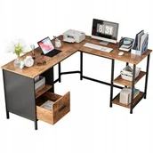 Biurka - BIURKO KOMPUTEROWE NAROŻNE RUSTYKALNE VINTAGE INDUSTRIALNE CIEMNY BRĄZ - miniaturka - grafika 1