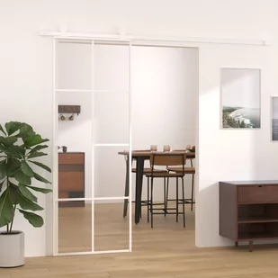 Drzwi przesuwne, szkło ESG i aluminium, 76x205 cm, białe 151668 VIDAXL - Drzwi wewnętrzne - miniaturka - grafika 1