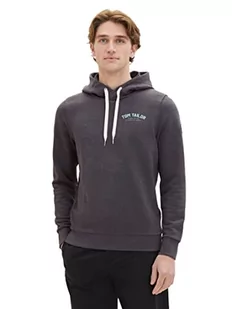 Męska bluza z kapturem i nadrukiem z logo TOM TAILOR, 11086-Ciemnoszary melanż, XXL - Bluzy męskie - miniaturka - grafika 1