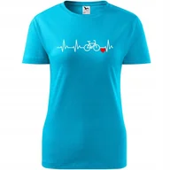 Koszulki i topy damskie - Damska Koszulka Nadruk Rowerowa Linia życia rower Prezent dla Rowerzystki turkusowy L - miniaturka - grafika 1