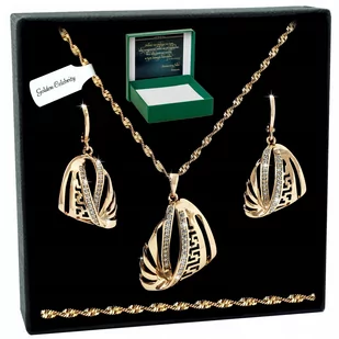 ZŁOTY NASZYJNIK DAMSKI + KOLCZYKI / KOMPLET BIŻUTERII STAL CHIRURGICZNA 18K - Kolczyki - miniaturka - grafika 1
