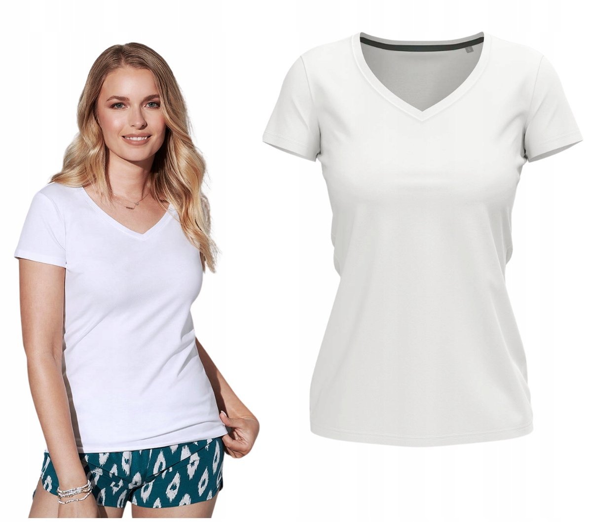 T-shirt Koszulka Damska SLIM Elastic Dekolt V Jakość STEDMAN 9710 BIAŁA XS