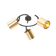 Lampy sufitowe - QAZQA Moderne plafondlamp zwart met goud 3-lichts - Lofty - miniaturka - grafika 1
