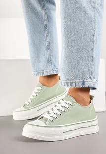 Jasnozielone Klasyczne Trampki na Grubej Podeszwie Natileva - Trampki damskie - miniaturka - grafika 1