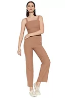 Kombinezony - Trendyol Kombinezon damski jednokolorowy tkany, Wielbłądzi, 64 - miniaturka - grafika 1