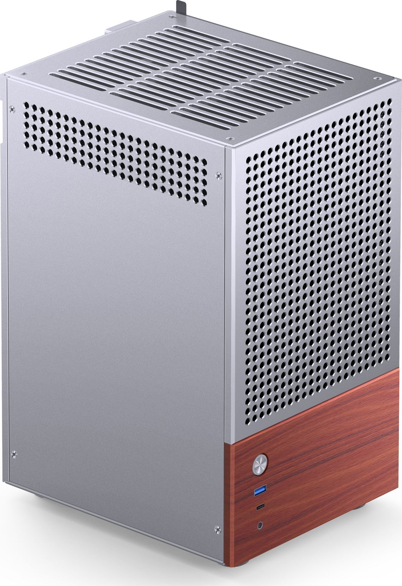 Jonsbo T6 PC Gehäuse, Mini-Tower, Mini-ITX, Tempered Glass, Holz - silber