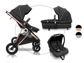 Wózki dziecięce - BabyGO Wózek 3w1 Buggy «Halime AIR Pram », z gondolą, spacerówką i fotelikiem samochodowym - miniaturka - grafika 1