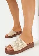 Klapki i japonki damskie - Beżowe Klapki na Platformie z Perforacją Issoma - miniaturka - grafika 1