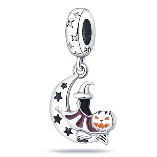 Zawieszka Charms SREBRO 925 Koralik do PANDORA Czarownica Księżyc Dynia Halloween - Wisiorki - miniaturka - grafika 1