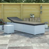 Leżaki ogrodowe - vidaXL Leżak z poduszką i stolikiem, polirattan, biały - miniaturka - grafika 1