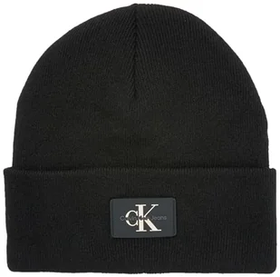 Calvin Klein Męska czapka z dzianiny Monologo Patch bez żeber, czarna, jeden rozmiar, Czarny, Rozmiar uniwersalny - Czapki damskie - miniaturka - grafika 1