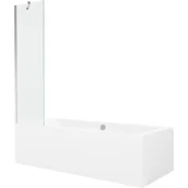 Wanny - Mexen Cube wanna prostokątna 180 x 80 cm z obudową i parawanem 1-skrzydłowym 50 cm, transparent, chrom - miniaturka - grafika 1