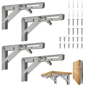 Zawiasy, okucia i inne akcesoria - 4 sztuki składanych wsporników półek 25 cm, teleskopowy wspornik ścienny ze stali nierdzewnej do garażu i kuchni, srebrny - miniaturka - grafika 1