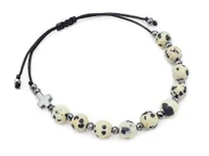 Bransoletki - Bransoletka różaniec jaspis dalmatyński hematyt regulowana krzyż - miniaturka - grafika 1