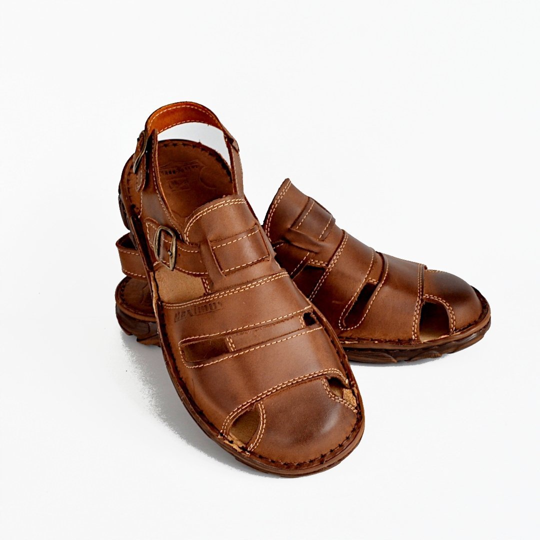 042 Skórzane polskie sandały męskie skóra MAXIMUS brązowe 44