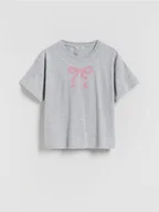 Koszulki dla dziewczynek - Reserved - T-shirt z perełkami - jasnoszary - miniaturka - grafika 1