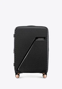 Średnia walizka z polipropylenu w ukośne pasy czarno - złota - Walizki Średnia walizka z polipropylenu w ukośne pasy czarno - złota - Walizki - miniaturka - grafika 1