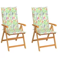 Fotele i krzesła ogrodowe - vidaXL Krzesła ogrodowe, 2 szt., z poduszkami w liście, drewno tekowe - miniaturka - grafika 1