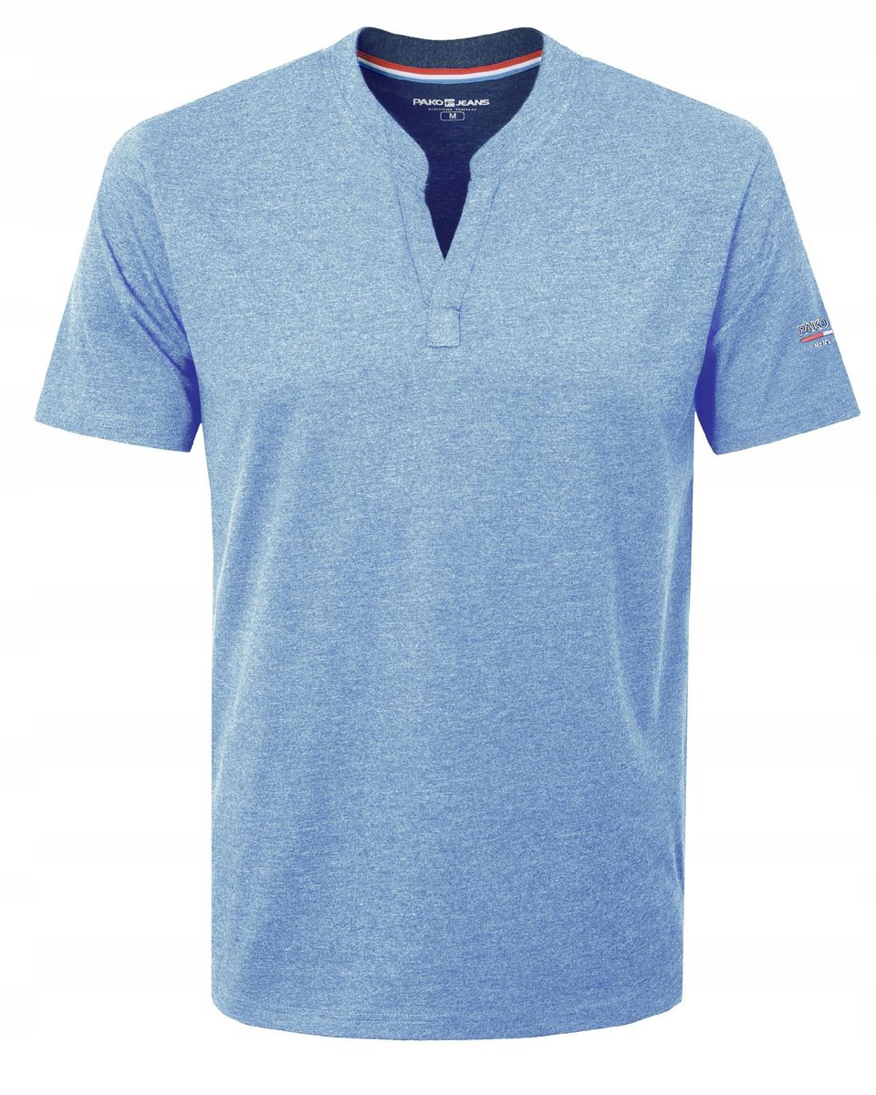 T-SHIRT Męski Koszulka w Serek BŁĘKITNA Bawełniana TRIKI L Pako Jeans