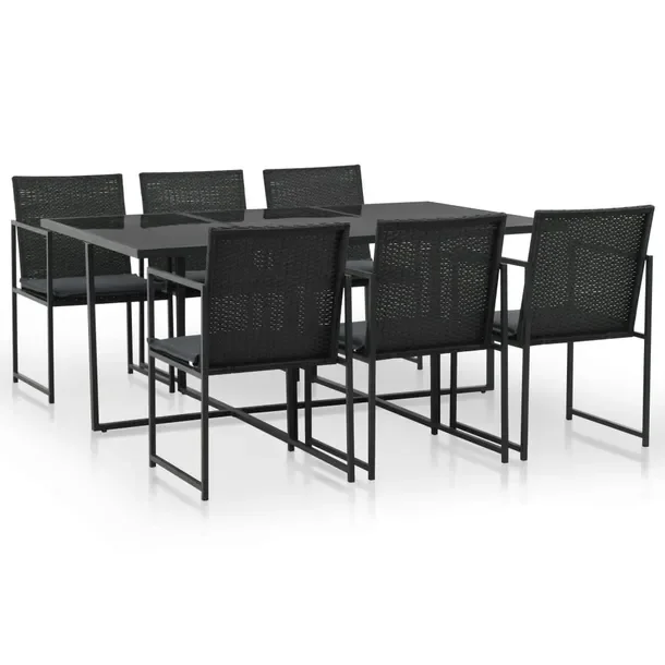 Zestaw mebli ogrodowych czarny rattan PE, stół 165x109x72 cm, 6 krzeseł
