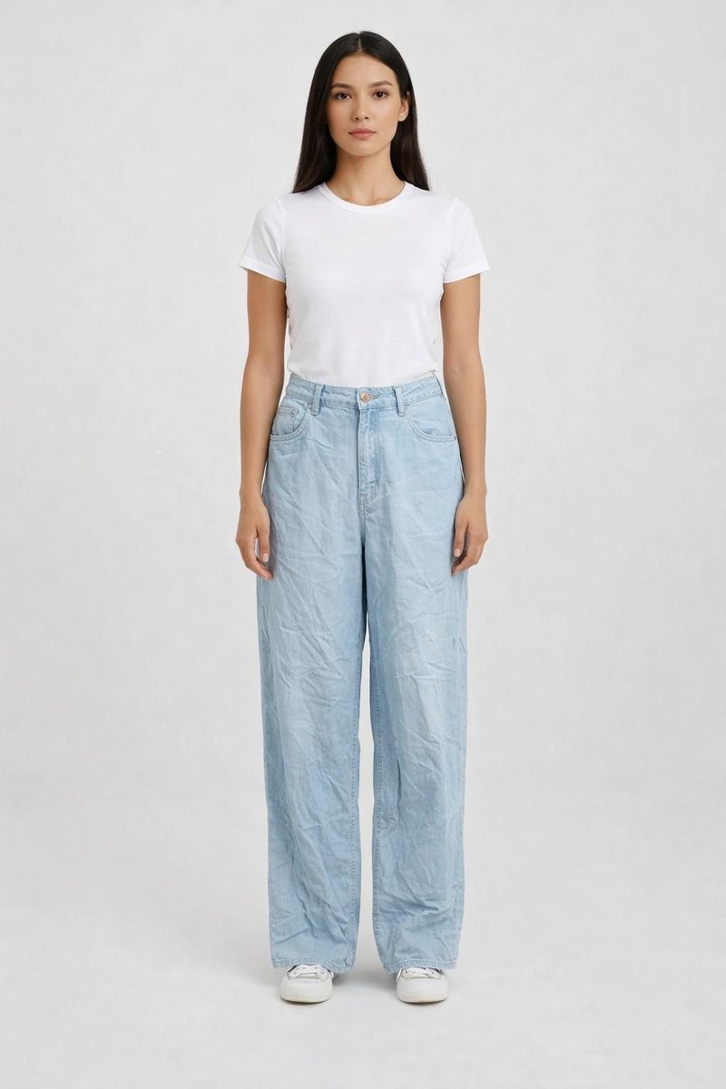 GUESS LUŹNE SPODNIE CASUAL Z WYSOKIM STANEM NIEBIESKIE 27/34 GGA