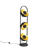 Lampy stojące - QAZQA Przemysłowa lampa podłogowa czarna ze złotymi 3-punktami - Emilienne Novo - miniaturka - grafika 1