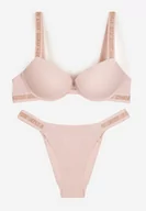 Komplety bielizny - Różowy Komplet Ozdobiony Napisami z Biustonoszem z Efektem Push-Up i Majtkami Bralicia - miniaturka - grafika 1