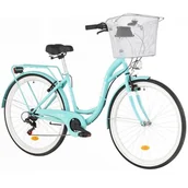 Rowery - Rower miejski INDIANA Moena S7B 28 cali damski Lazurowy + Koszyk na rower VÖGEL VKS-102WH Stalowy - miniaturka - grafika 1
