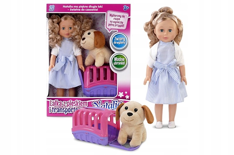 Lalka Natalia W Sukience Z Pieskiem I Transporterem 45CM Artyk