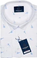 Koszule męskie - Elegancka wizytowa biała PREMIUM koszula męska z lycrą we wzory REGULAR-FIT - miniaturka - grafika 1
