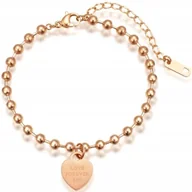 Bransoletki - Bransoletka Różowe Złoto Łańcuszek z Sercem Love Forever Stal Szlachetna - miniaturka - grafika 1