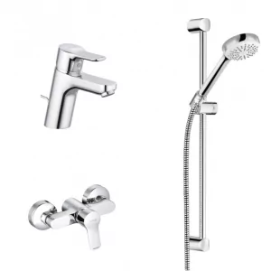 KLUDI 378450565 PURE&EASY 3in1 Bateria prysznicowa z drązkiem i baterią umywalkową - Baterie wannowe i prysznicowe - miniaturka - grafika 1