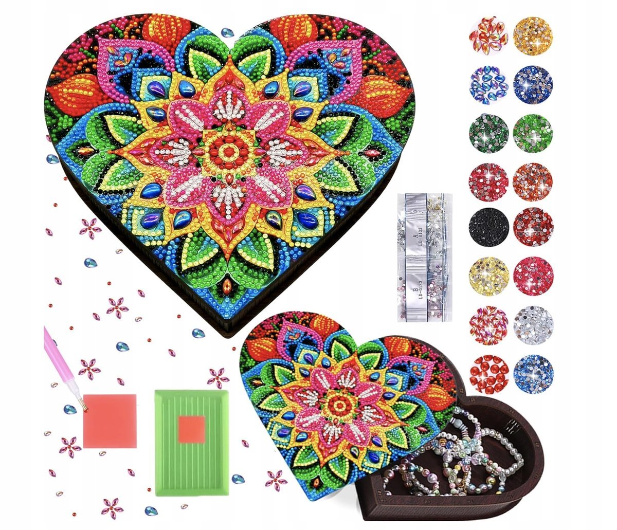 Zestaw 5D Malowanie Po Diamentach Drewniana Szkatułka na Biżuterię Mandala