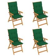 Fotele i krzesła ogrodowe - vidaXL Lumarko Krzesła ogrodowe z zielonymi poduszkami, 4 szt., drewno tekowe! 3065550 - miniaturka - grafika 1