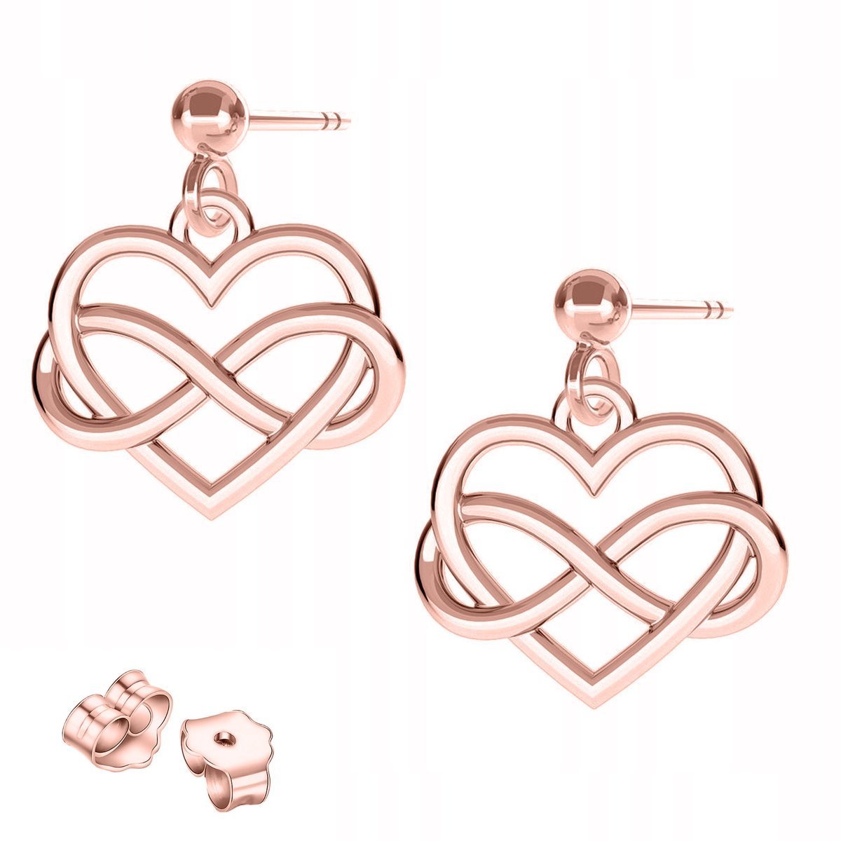 Kolczyki Pozłacane Serca Serduszka Nieskończoność z Sercem SREBRO 925