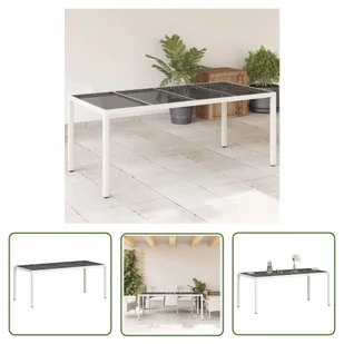 The Living Store Stół ogrodowy ze szklanym blatem - biały 190x90x75 cm - rattan PE - Stół Ogrodowy - Stoły ogrodowe - miniaturka - grafika 1
