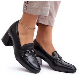 Vinceza Skórzane Czółenka Na Słupku Czarne Idona - Czółenka - miniaturka - grafika 1