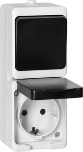 Orno Łącznik jednobiegunowy + Gniazdo 2P+Z Schuko AQUATIC MINI IP 54 biało-czarne - Gniazdka elektryczne - miniaturka - grafika 1