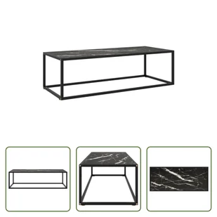 The Living Store Stolik kawowy czarny z czarnym szkłem o marmurowym wyglądzie 120x50x35 - Ławy i stoliki kawowe - miniaturka - grafika 1
