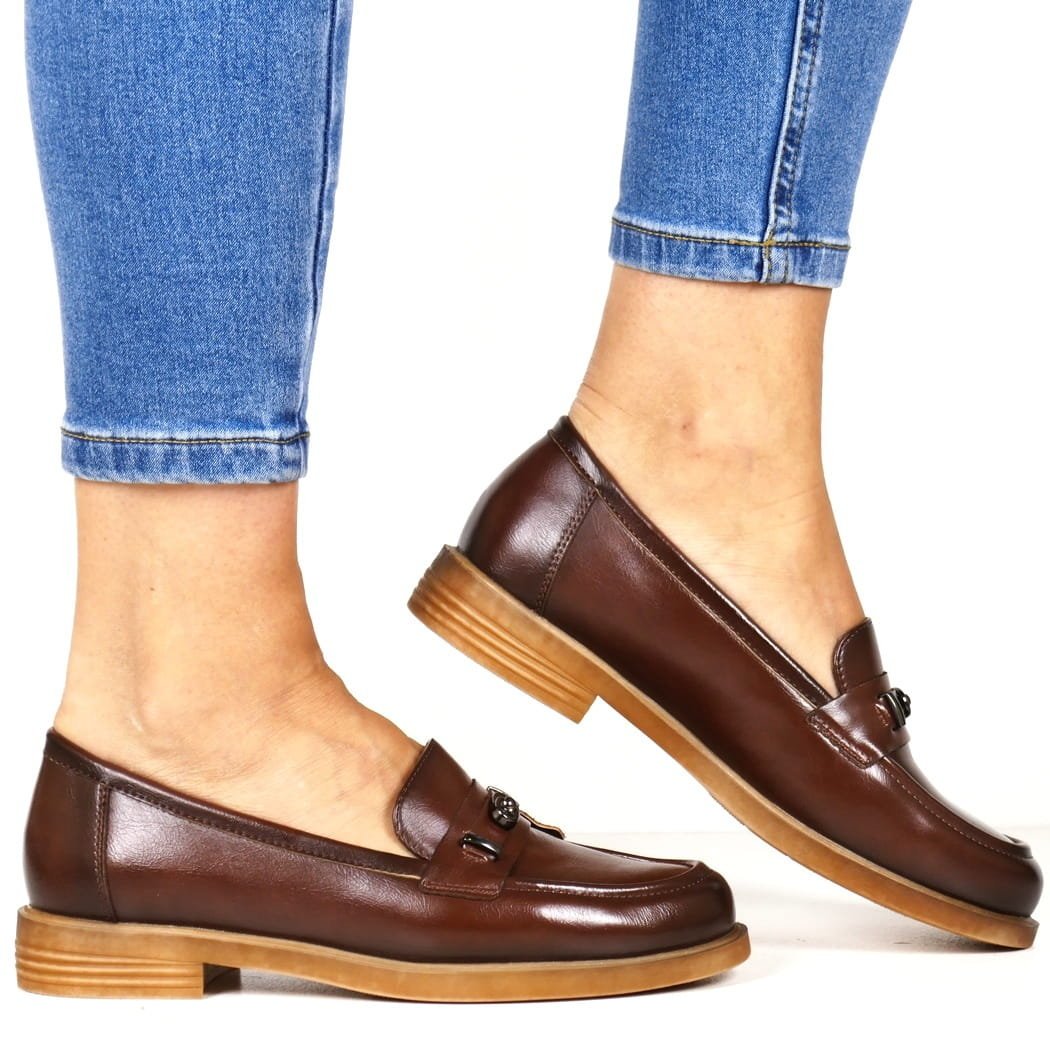 MOKASYNY DAMSKIE SKÓRZANE PÓŁBUTY WSUWANE VINCEZA 18123 BRĄZOWE, 37, 24,0cm