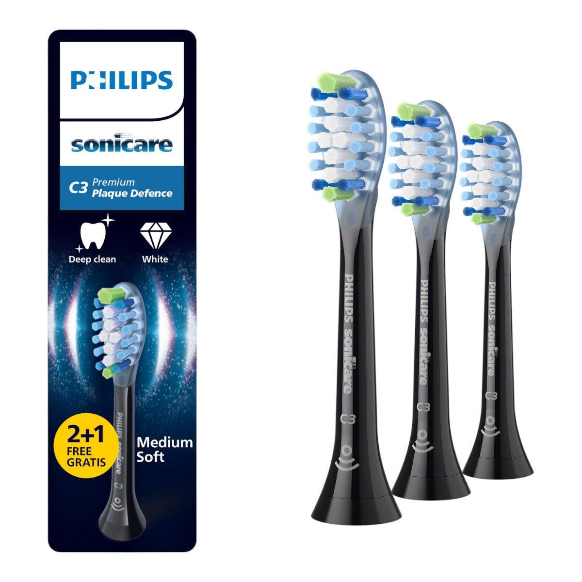 Philips Sonicare Końcówki C3 Premium Gum Care HX9043/88 czarne 2+1 gratis