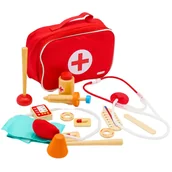 Zabawy w naśladowanie dorosłych - ZESTAW MAŁEGO LEKARZA DREWNIANY W MATERIAŁOWYM ETUI 12 drewnianych narzędzi - miniaturka - grafika 1