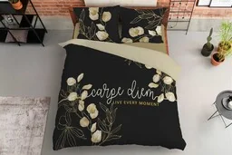 Detexpol Pościel bawełniana 160x200 Carpe diem liście kwiaty czarna beżowa 4408 A Holland Home 45 - Pościel - miniaturka - grafika 1
