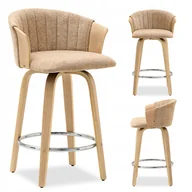 Taborety i hokery - Niski Dębowy Hoker Do Wyspy Barowej Nr 67 Z Siedziskiem Z Beżowej Tkaniny - miniaturka - grafika 1