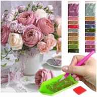 Zabawki kreatywne - Haft Diamentowy ARTULIO, Obraz DIY 5D, Diamond Painting, Mozaika diamentowa 40x60cm (Bukiet pudrowych róż) + zestaw akcesoriów - miniaturka - grafika 1