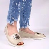 Baleriny - JEZZI ASA135-16 damskie baleriny złote na małym koturnie - miniaturka - grafika 1