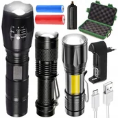 Latarki - ZESTAW LATAREK 3x TAKTYCZNYCH COB +ETUI +ŁADOWARKA W052 - miniaturka - grafika 1