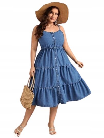 SHEIN SUKIENKA PLUS SIZE JEANSOWA NA RAMIĄCZKACH MIDI 46 ŁAB