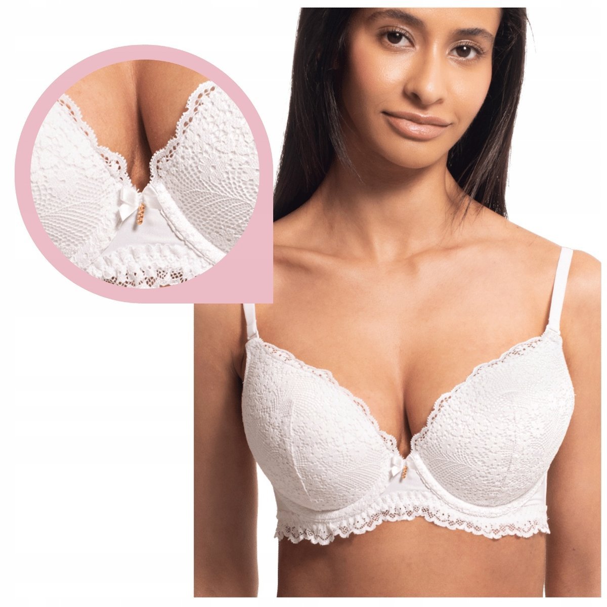 Agio DB-9222 biustonosz Push up biały koronkowy powiększa biust stanik 70B