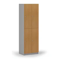 Szafki biurowe - Drewniana szafka skrytkowa, 4 schowki, zamek cylindryczny, szary/buk - miniaturka - grafika 1